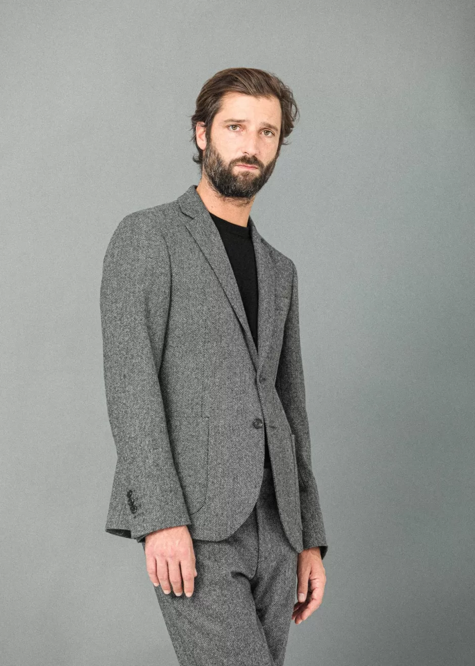 Store Drapeau Noir Blazer Laine Mérinos Moon Chevrons Gris