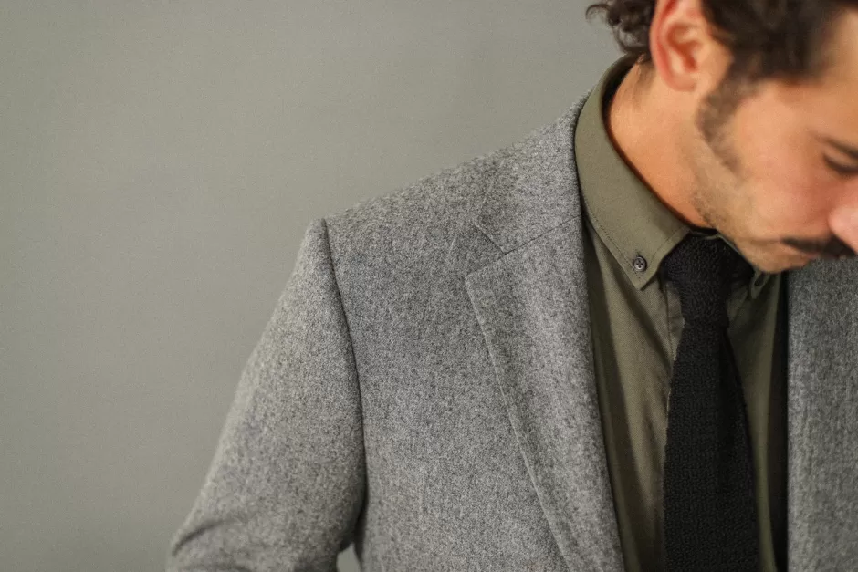 Clearance Drapeau Noir Blazer semi-entoilé flanelle light Grey