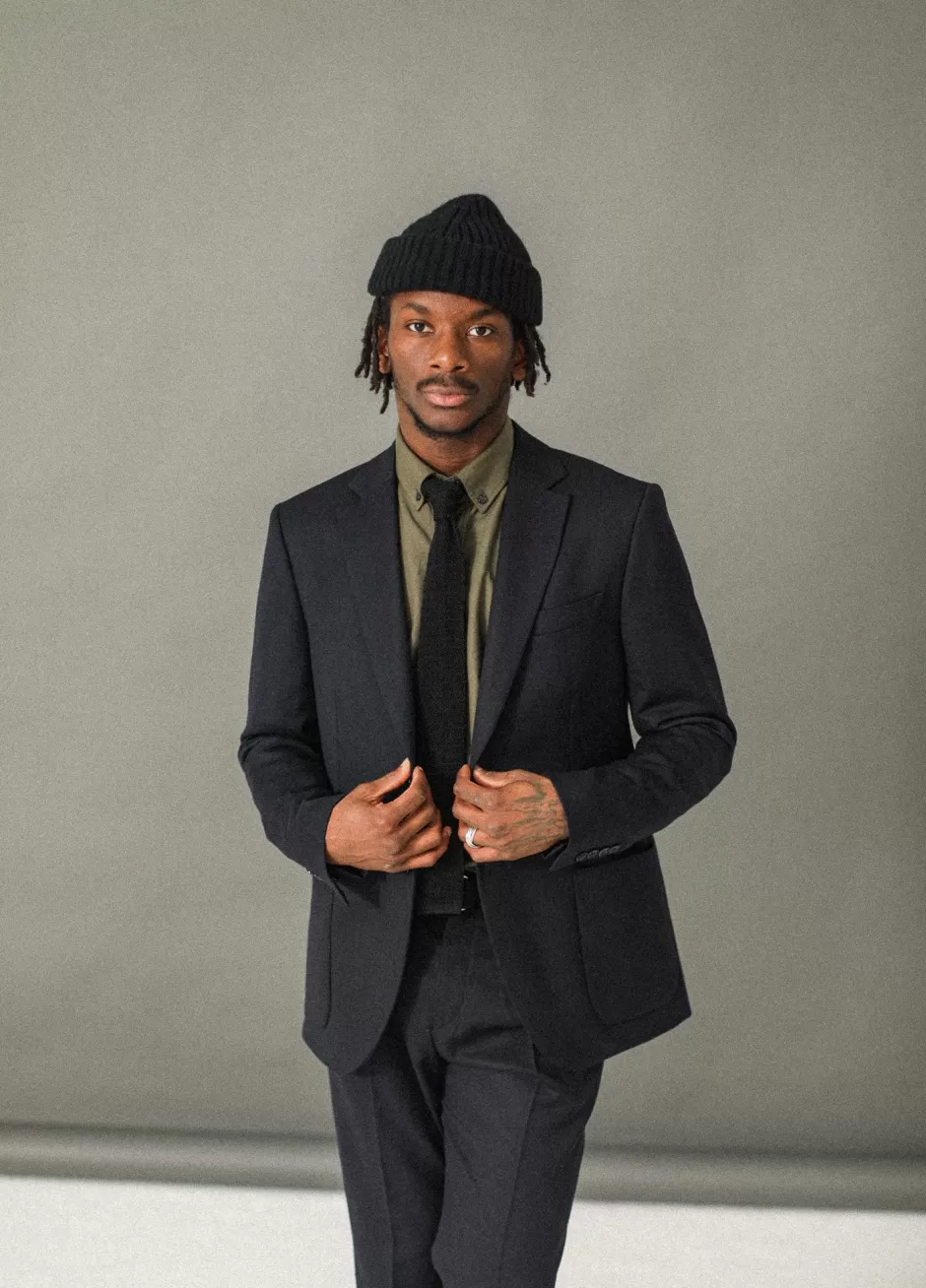Discount Drapeau Noir Blazer semi-entoilé flanelle Navy