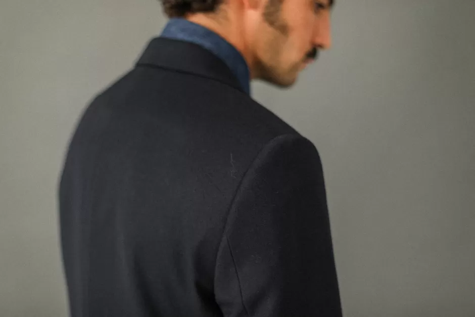 Discount Drapeau Noir Blazer semi-entoilé flanelle Navy