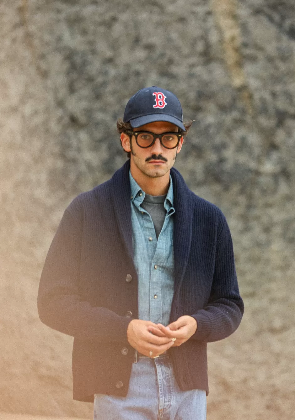 Store Drapeau Noir Cardigan Lambswool Navy