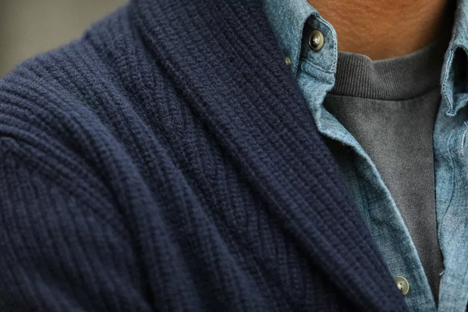 Store Drapeau Noir Cardigan Lambswool Navy