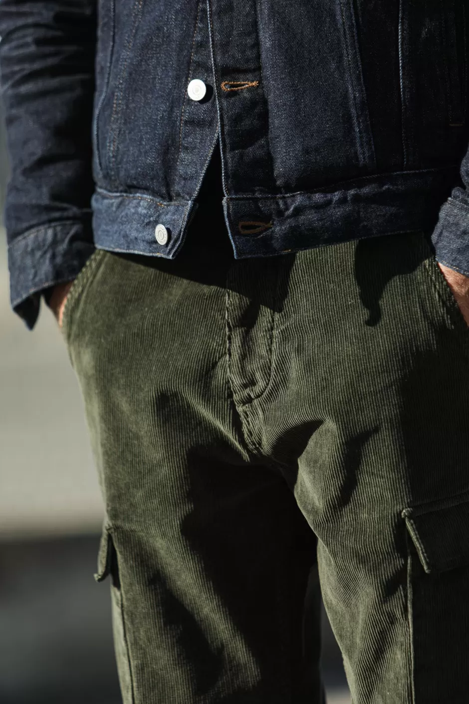 Fashion Drapeau Noir Cargo Pants Velours Khaki