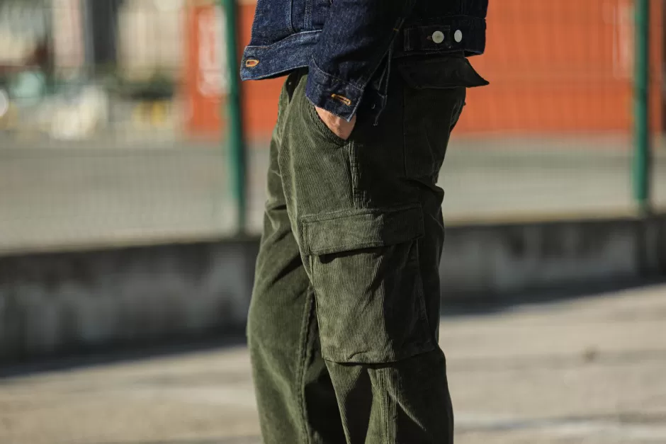 Fashion Drapeau Noir Cargo Pants Velours Khaki
