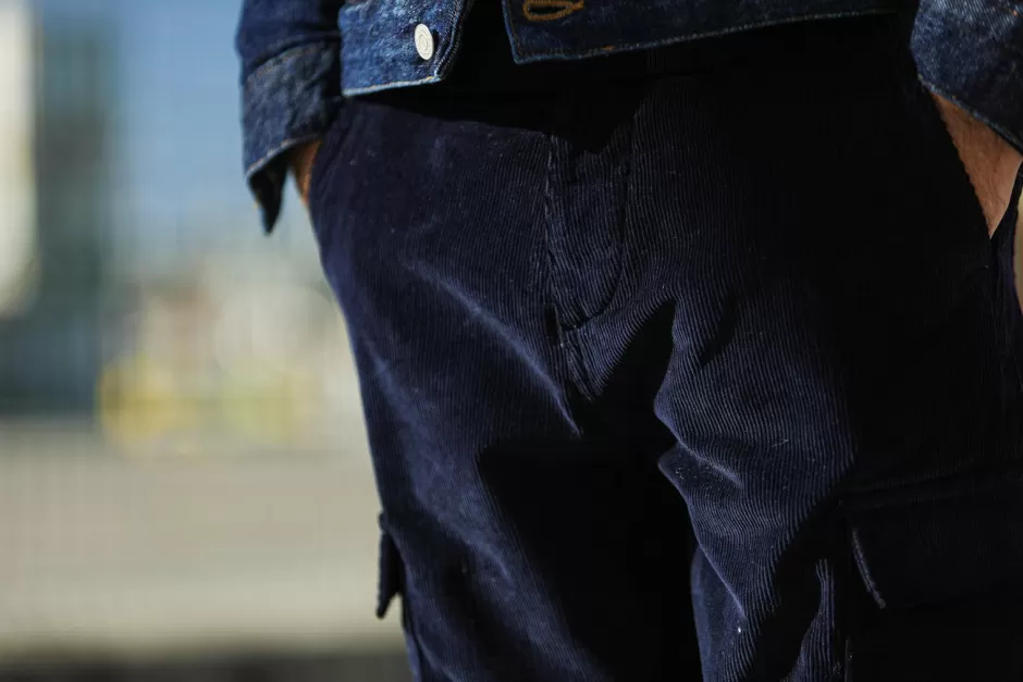 Outlet Drapeau Noir Cargo Pants Velours Marine