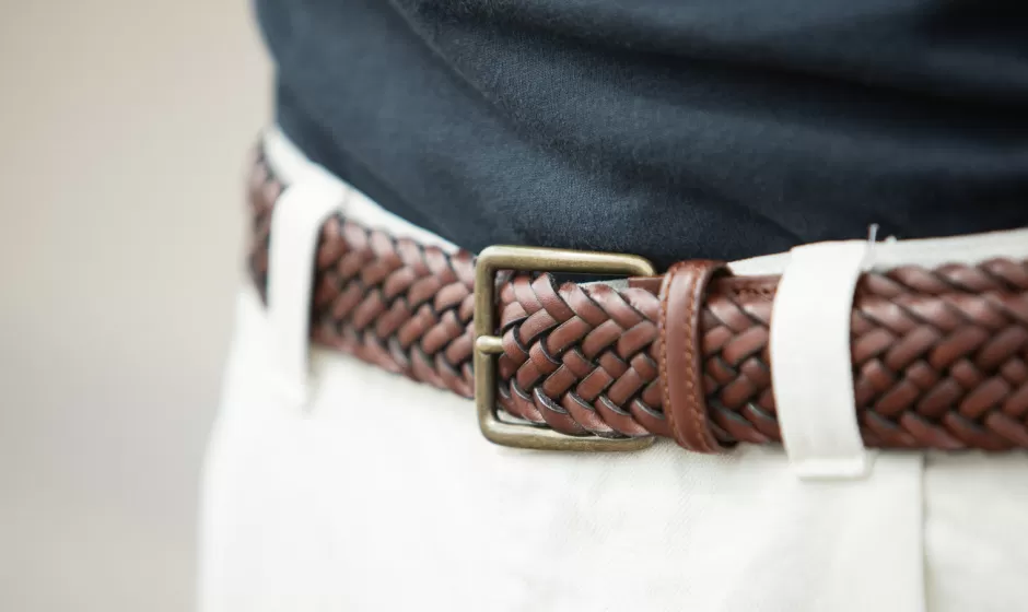 New Drapeau Noir Ceinture Cuir Tressée Cognac