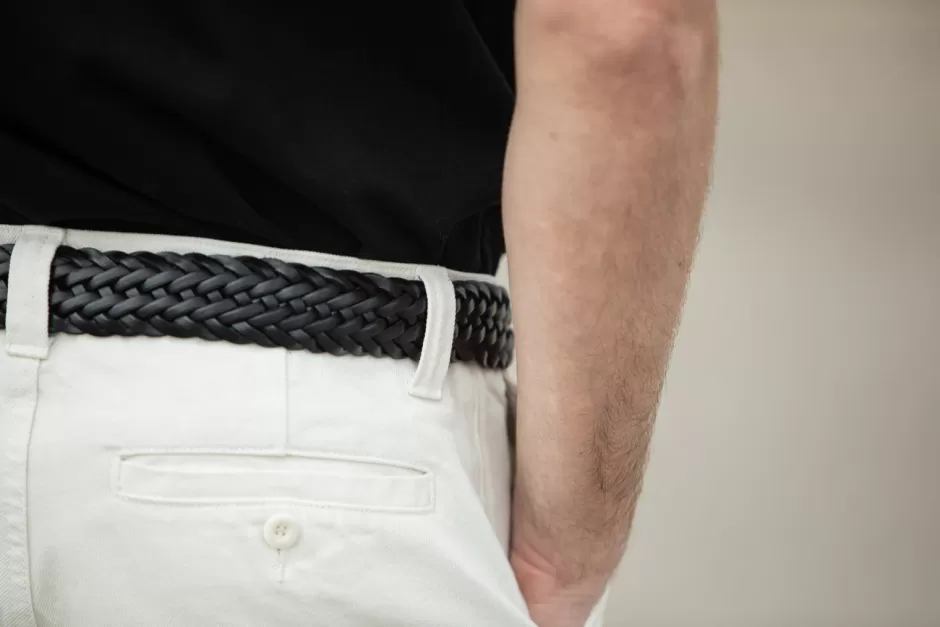Hot Drapeau Noir Ceinture Cuir Tressée Noir