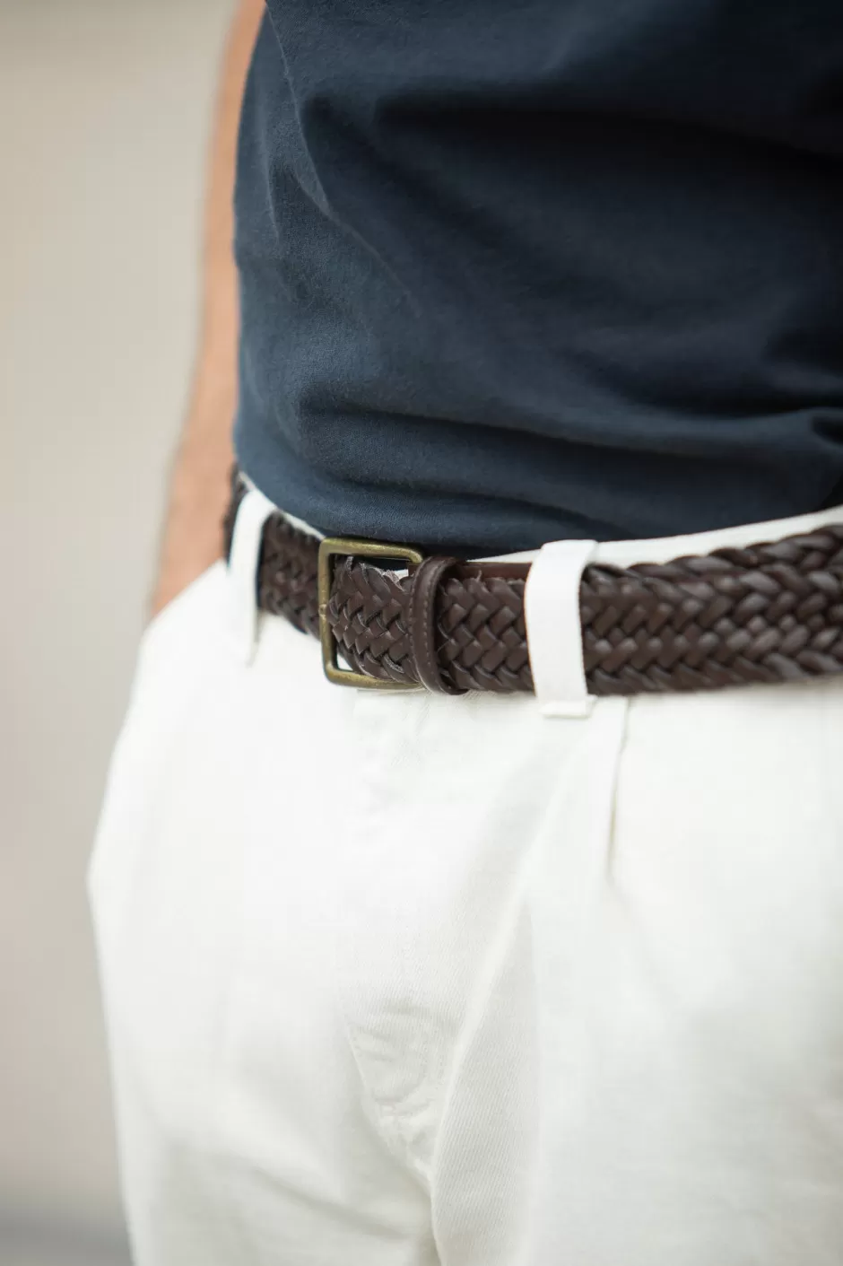 Clearance Drapeau Noir Ceinture Cuir Tressée Tabac