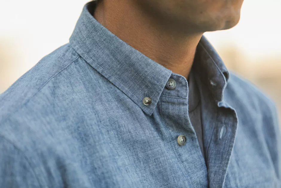 Sale Drapeau Noir Chemise Chambray Japonais - Rétro Fit Blue