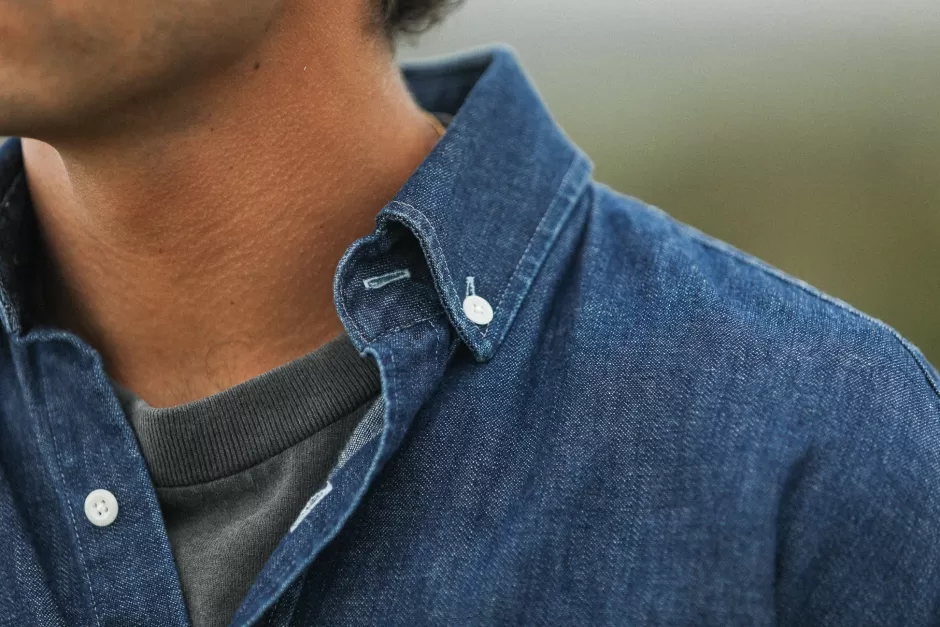 Outlet Drapeau Noir Chemise Denim Japonais - Modern Fit Indigo