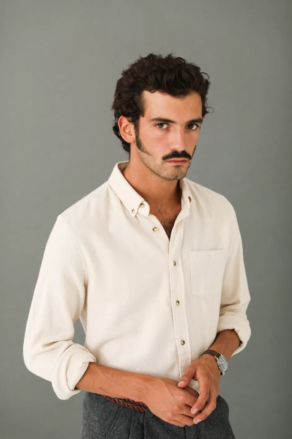 Best Sale Drapeau Noir Chemise Flanelle - Fit New Classic Crème