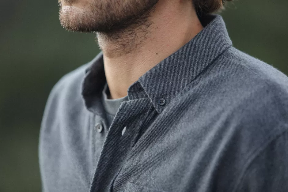 Online Drapeau Noir Chemise Flanelle Chiné - Fit Classique Gris