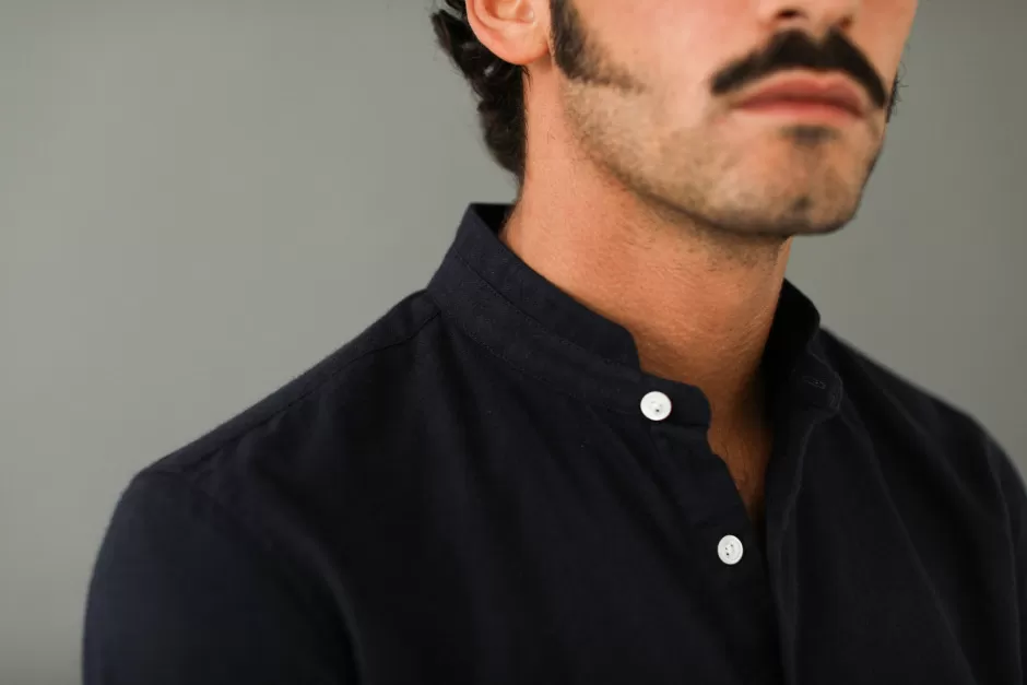 Sale Drapeau Noir Chemise Flanelle Navy - Col Officier Marine