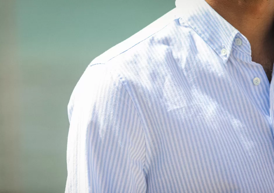 Hot Drapeau Noir Chemise Oxford Rayée Bleu - Retro Fit Stripes Blue