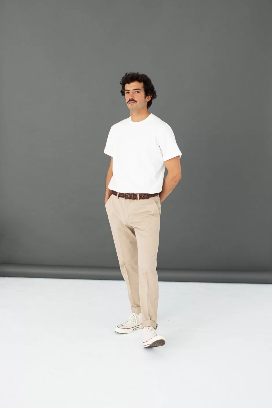 Sale Drapeau Noir Chino Twill Italien - Coupe Ajustée Beige