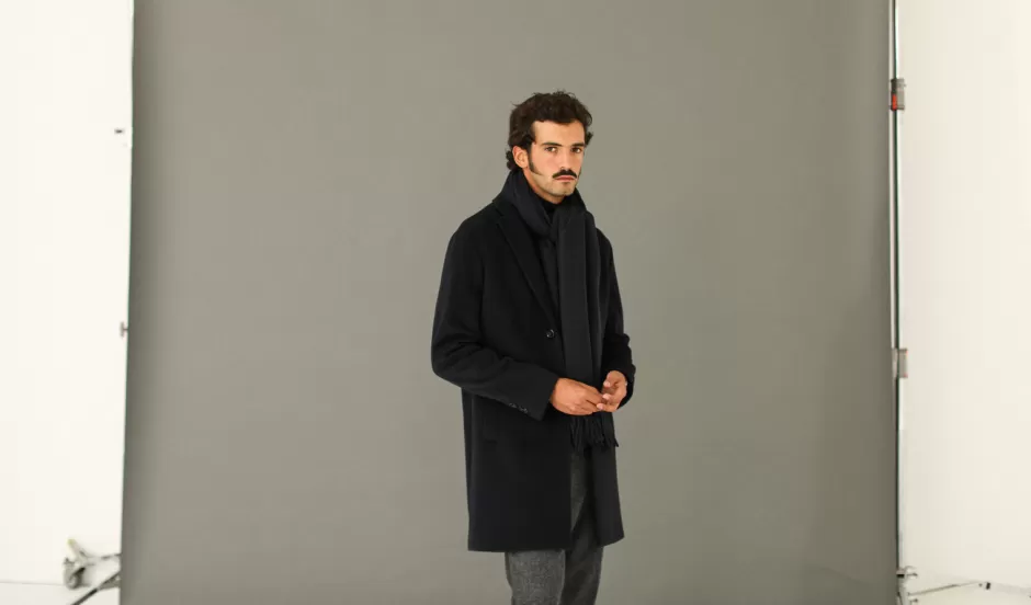 Online Drapeau Noir Echarpe Oversize Lambswool Marine Navy