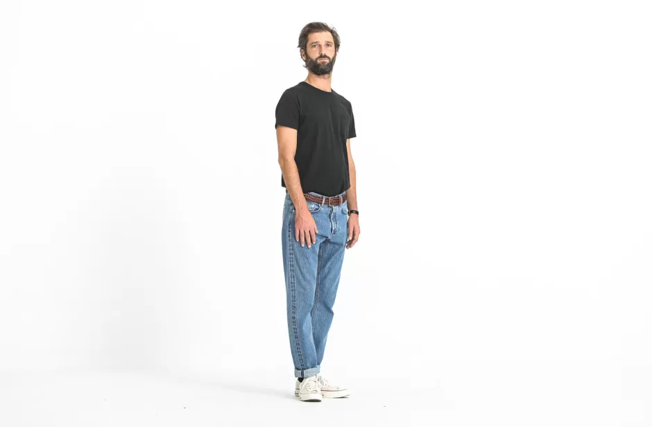 Discount Drapeau Noir Jean Kurabo Selvedge Bleached Tapered Light Blue