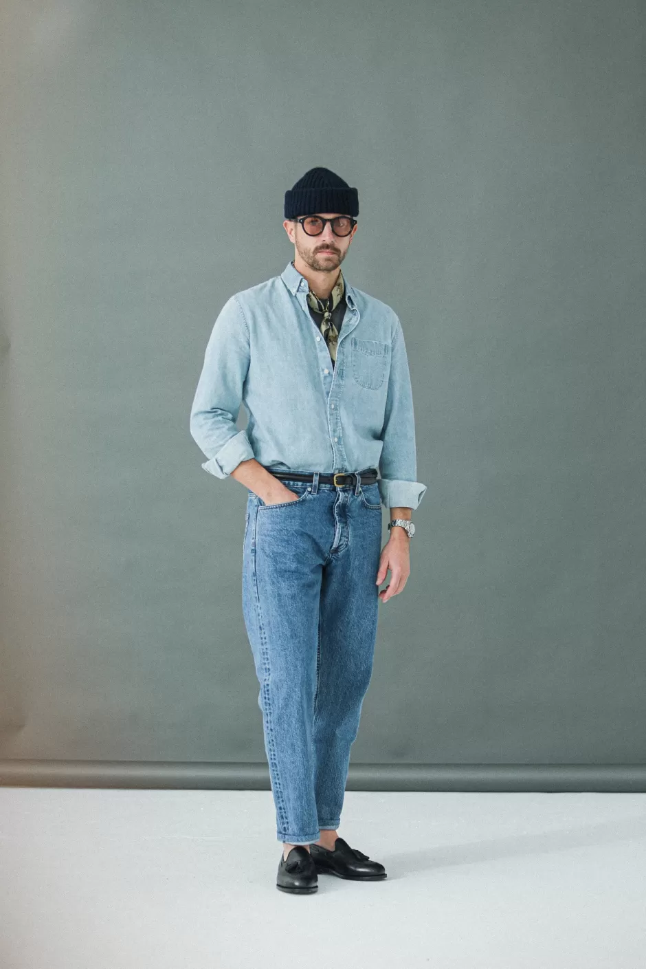 Outlet Drapeau Noir Jean Selvedge Blue Bleach - Athletic Fit Light Blue