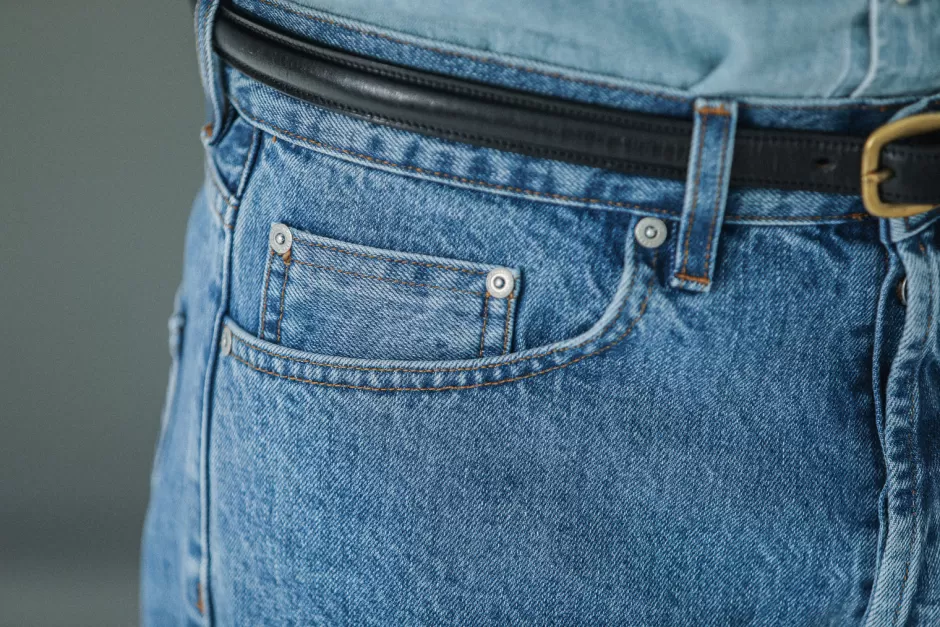 Outlet Drapeau Noir Jean Selvedge Blue Bleach - Athletic Fit Light Blue