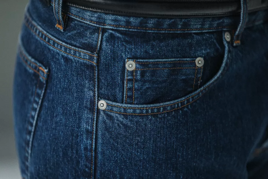 Cheap Drapeau Noir Jean Selvedge Blue Stonewash - Tapered Fit Bleu
