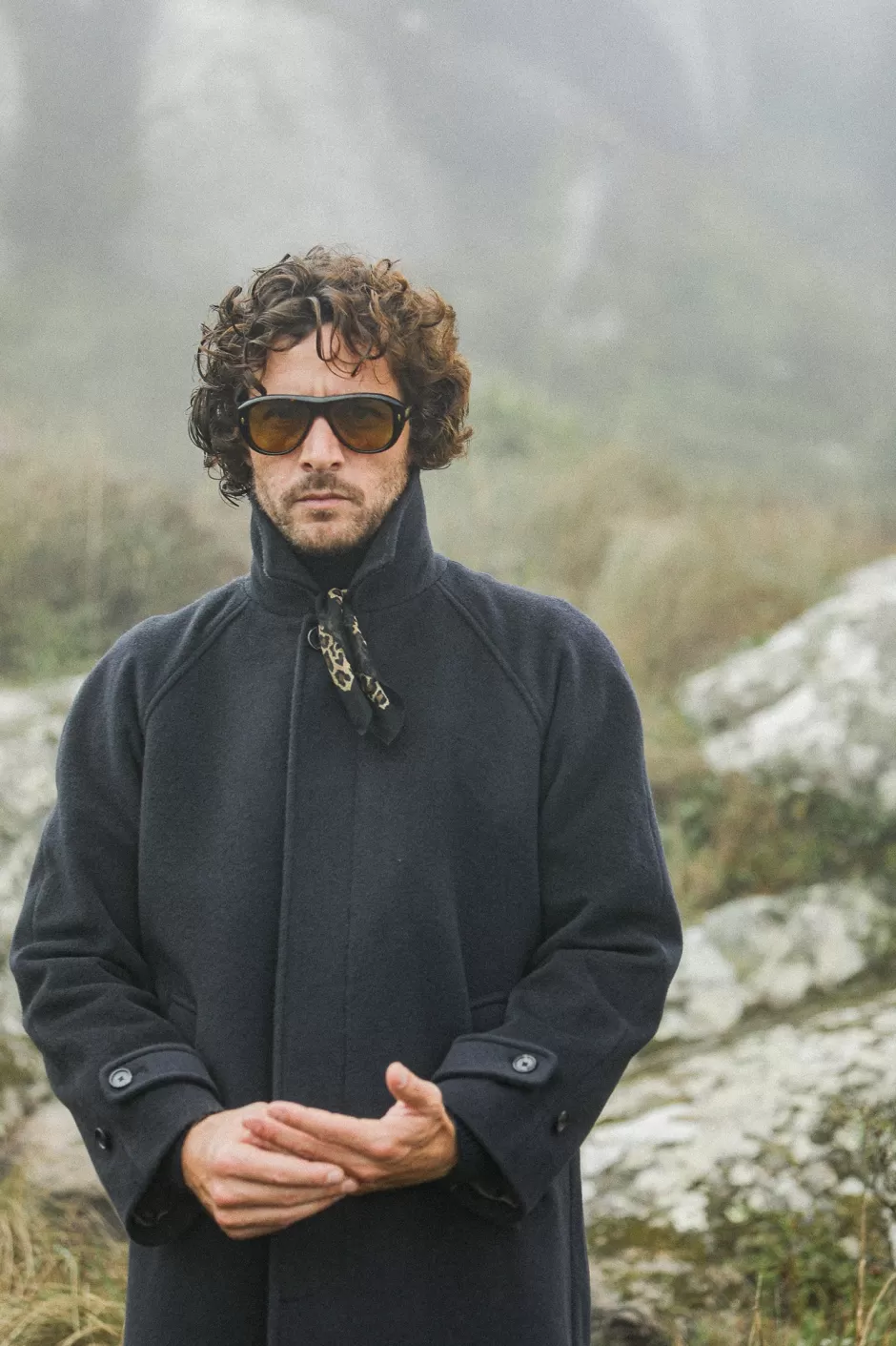 New Drapeau Noir Manteau Balmaccan Laine & Cachemire Marine