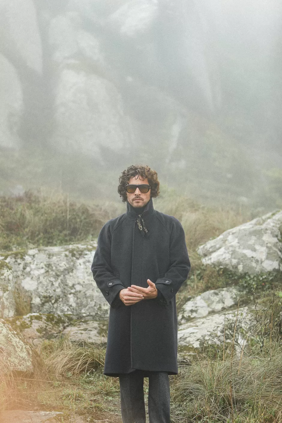 New Drapeau Noir Manteau Balmaccan Laine & Cachemire Marine