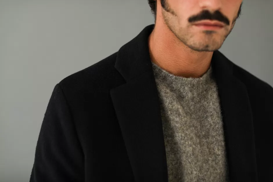 Best Drapeau Noir Manteau Confort Laine & Cachemire Noir Black