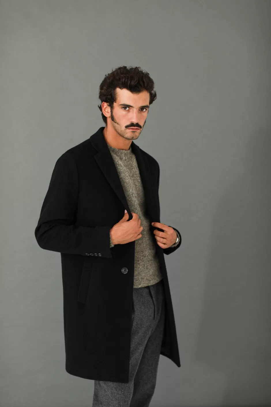 Best Drapeau Noir Manteau Confort Laine & Cachemire Noir Black