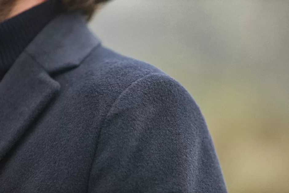 Sale Drapeau Noir Manteau Long Laine & Cachemire Navy