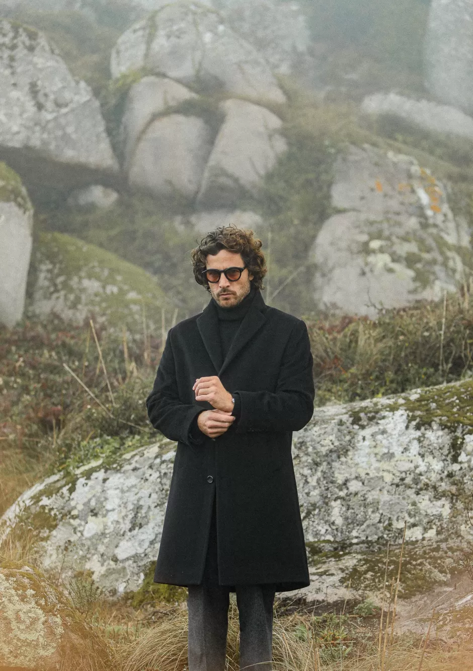 Best Sale Drapeau Noir Manteau Long Laine & Cachemire Noir Black