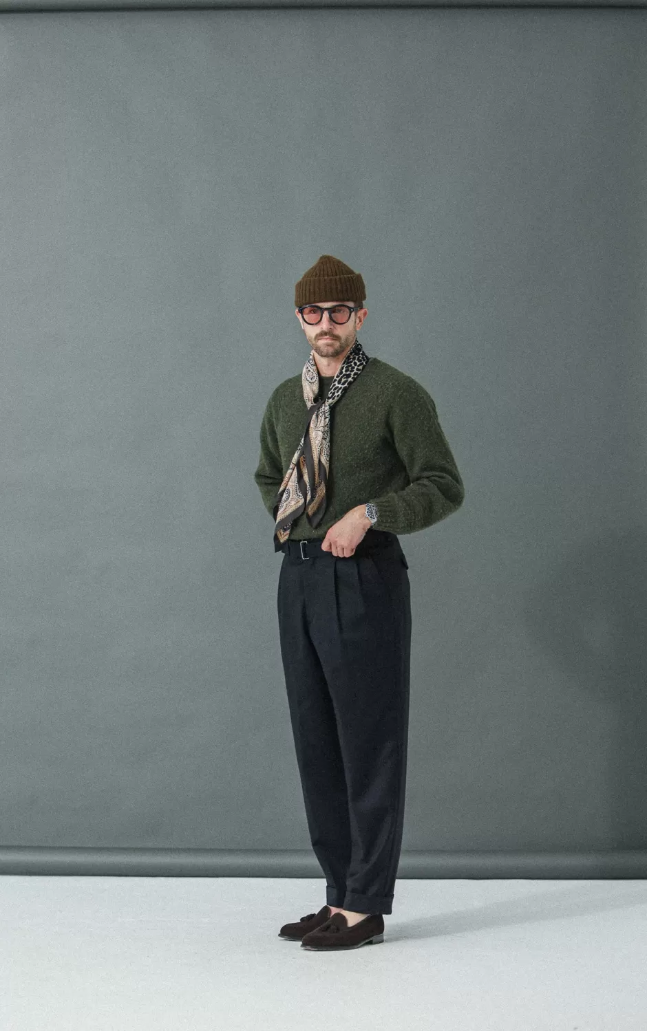 Sale Drapeau Noir Pantalon Double Pince Flanelle - Coupe Balloon Navy