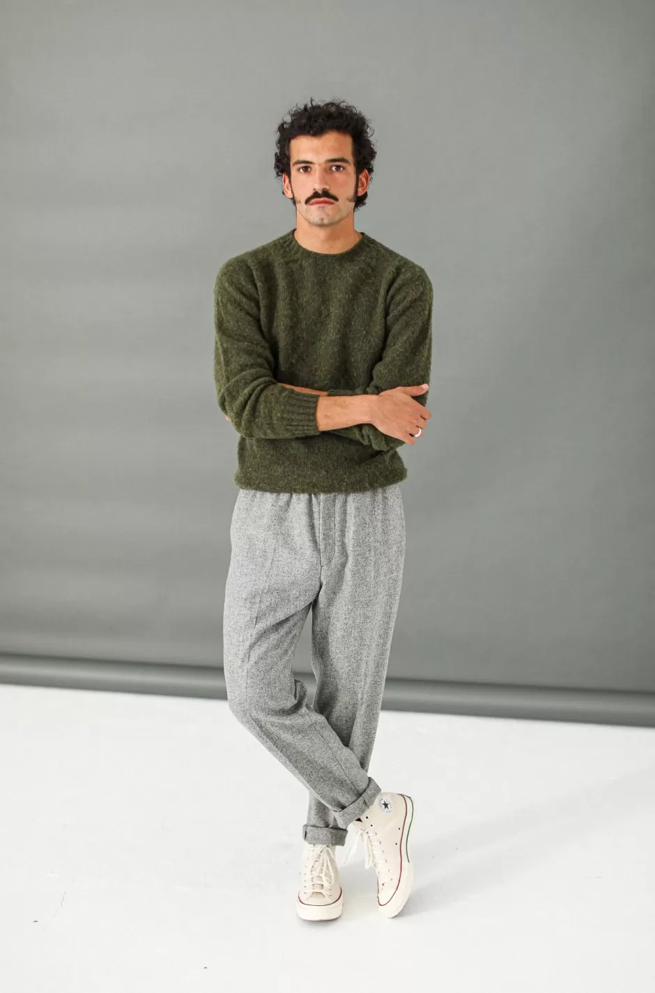 Fashion Drapeau Noir Pantalon Elegant Flanelle Gris Clair Light Grey