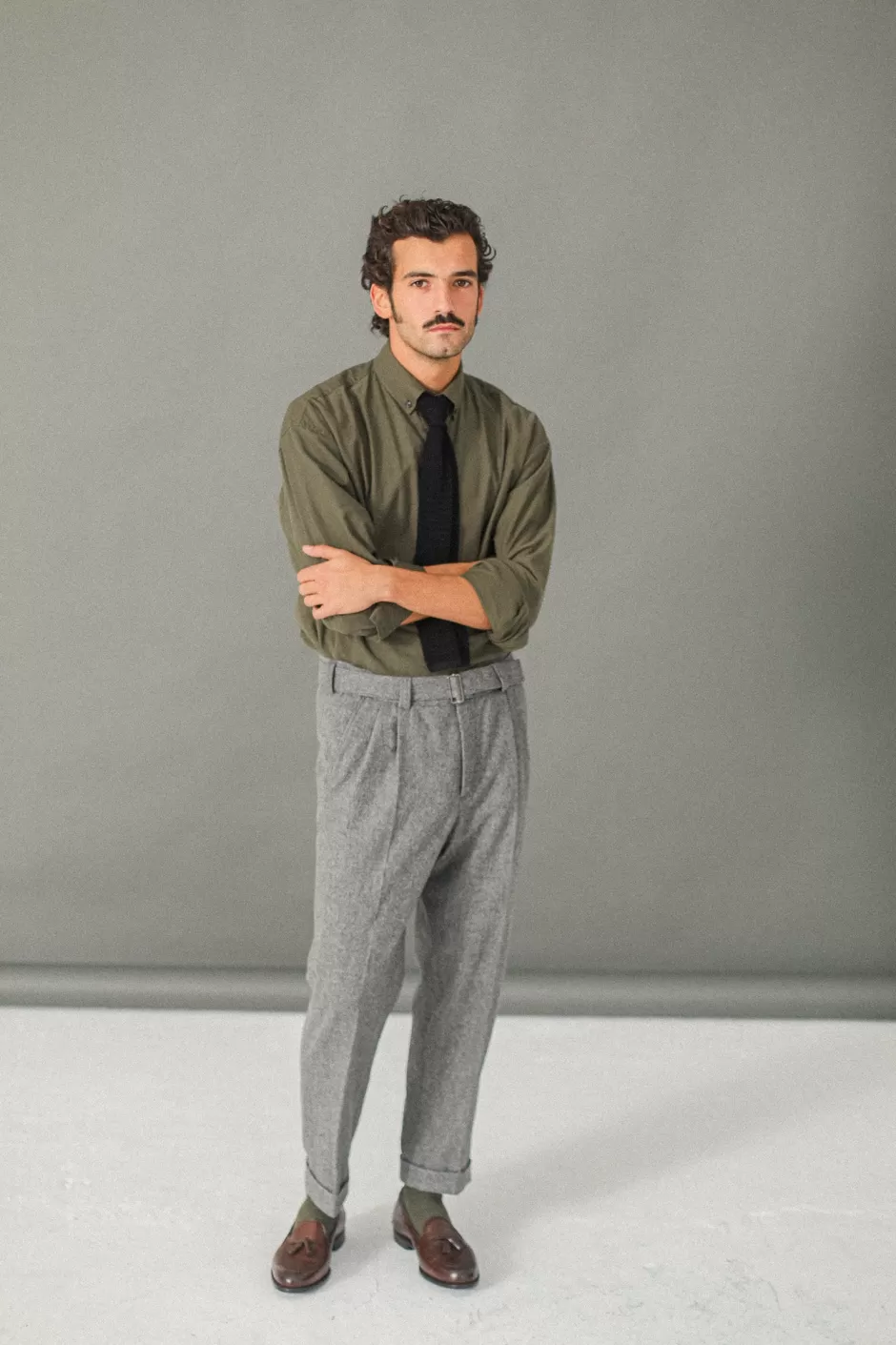 Cheap Drapeau Noir Pantalon Flanelle double pinces - Gris Clair Light Grey