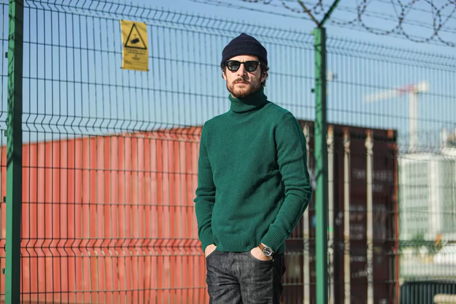 Best Sale Drapeau Noir Pull Col Roulé Laine d'Agneau Vert