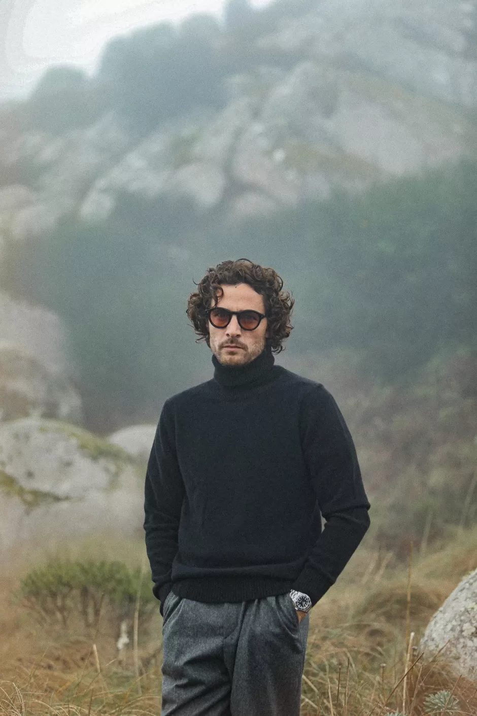 Hot Drapeau Noir Pull Col Roulé Lambswool Noir Black