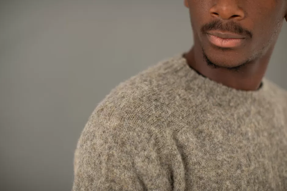 Store Drapeau Noir Pull Shetland "Shaggy" Gris Light Grey