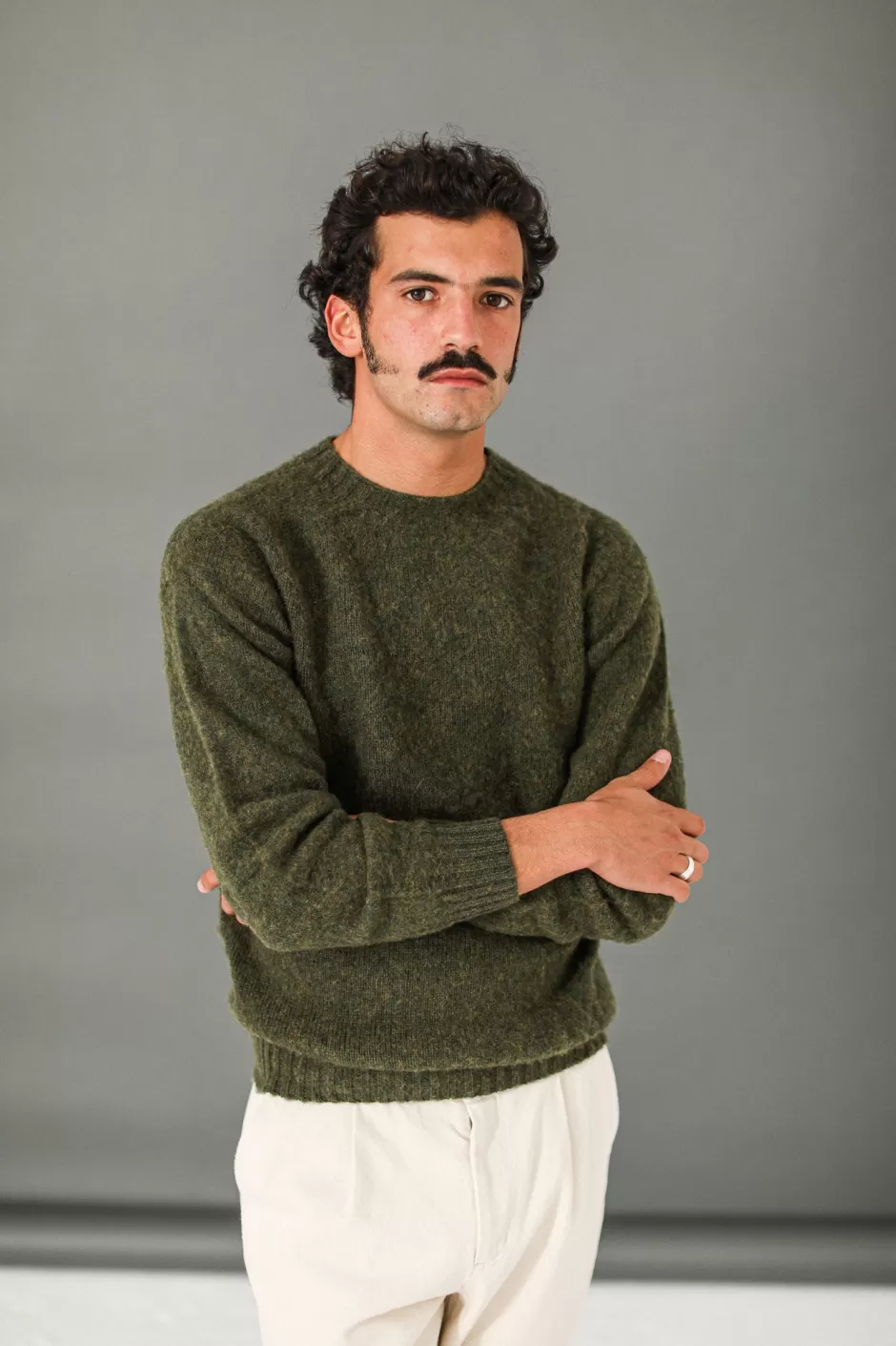 Best Sale Drapeau Noir Pull Shetland "Shaggy" Khaki Loden