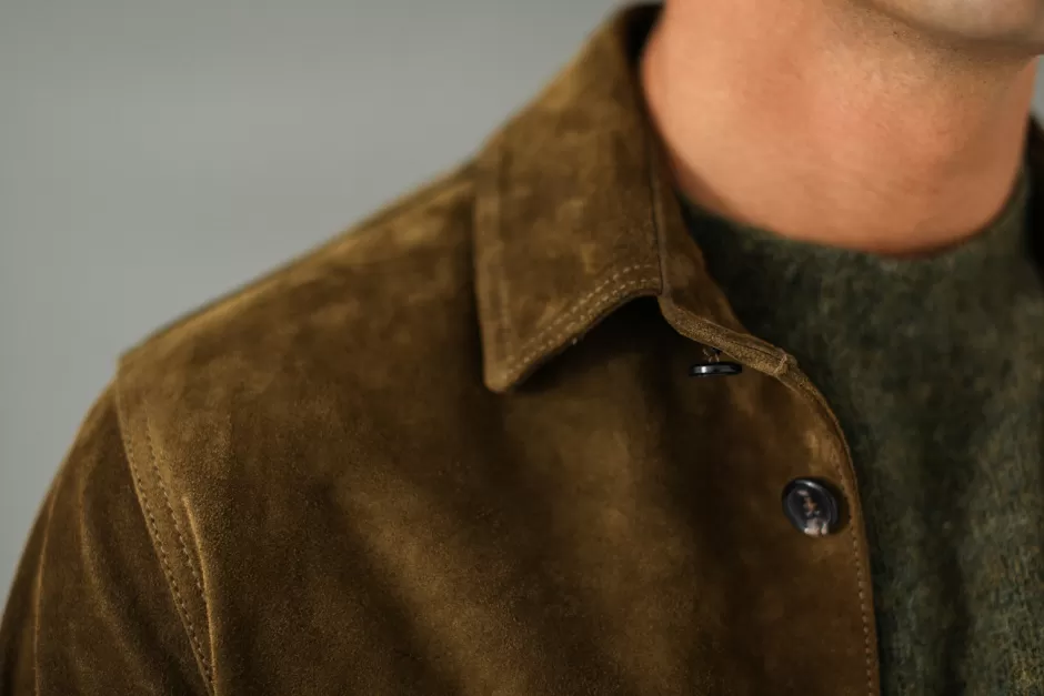Hot Drapeau Noir Surchemise Cuir Suédé Olive