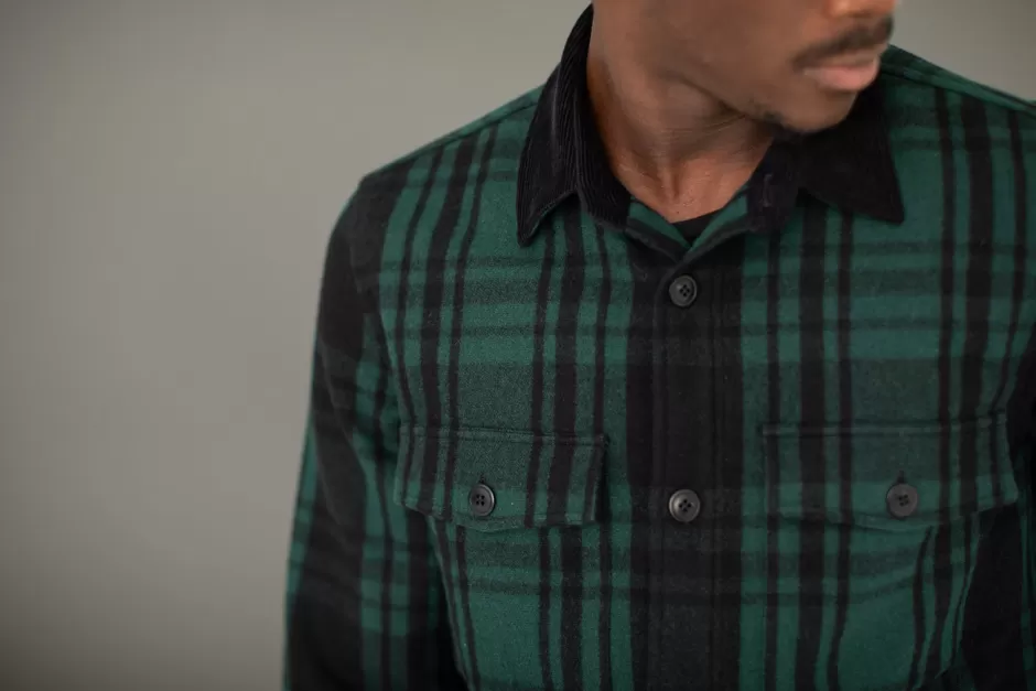 Cheap Drapeau Noir Surchemise Laine Tartan Vert & Noir