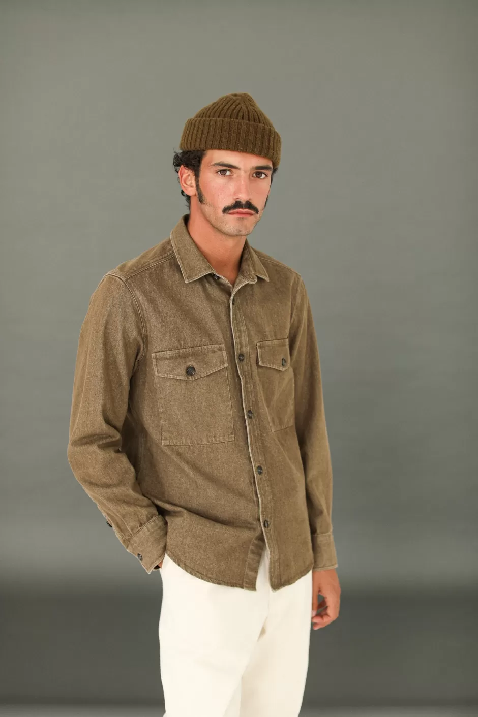 Outlet Drapeau Noir Surchemise Militaire Denim Camel