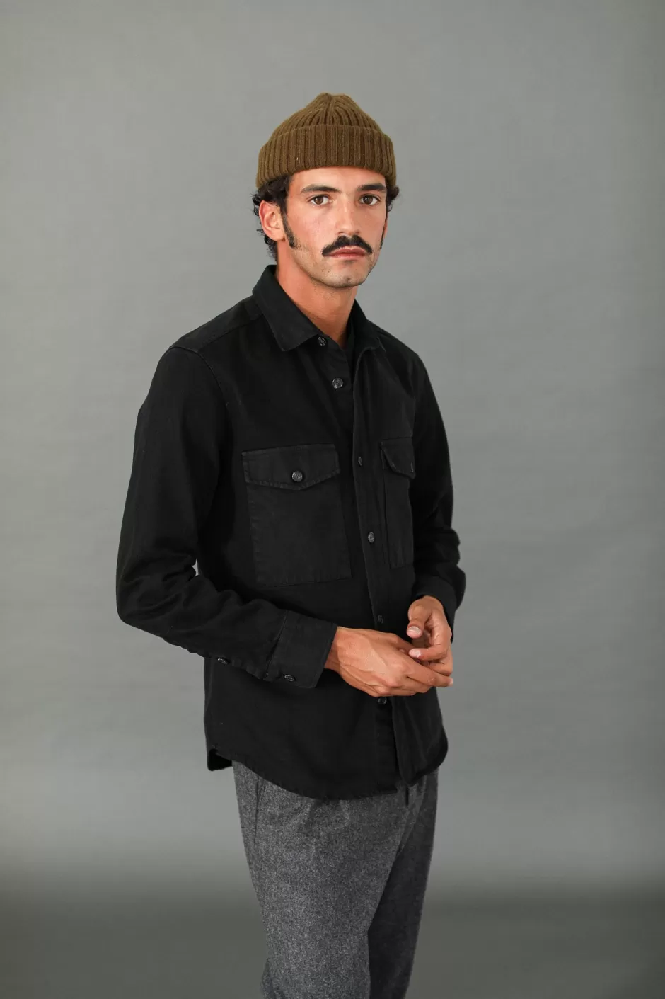 New Drapeau Noir Surchemise Militaire Denim Noir Black