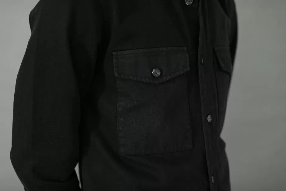 New Drapeau Noir Surchemise Militaire Denim Noir Black