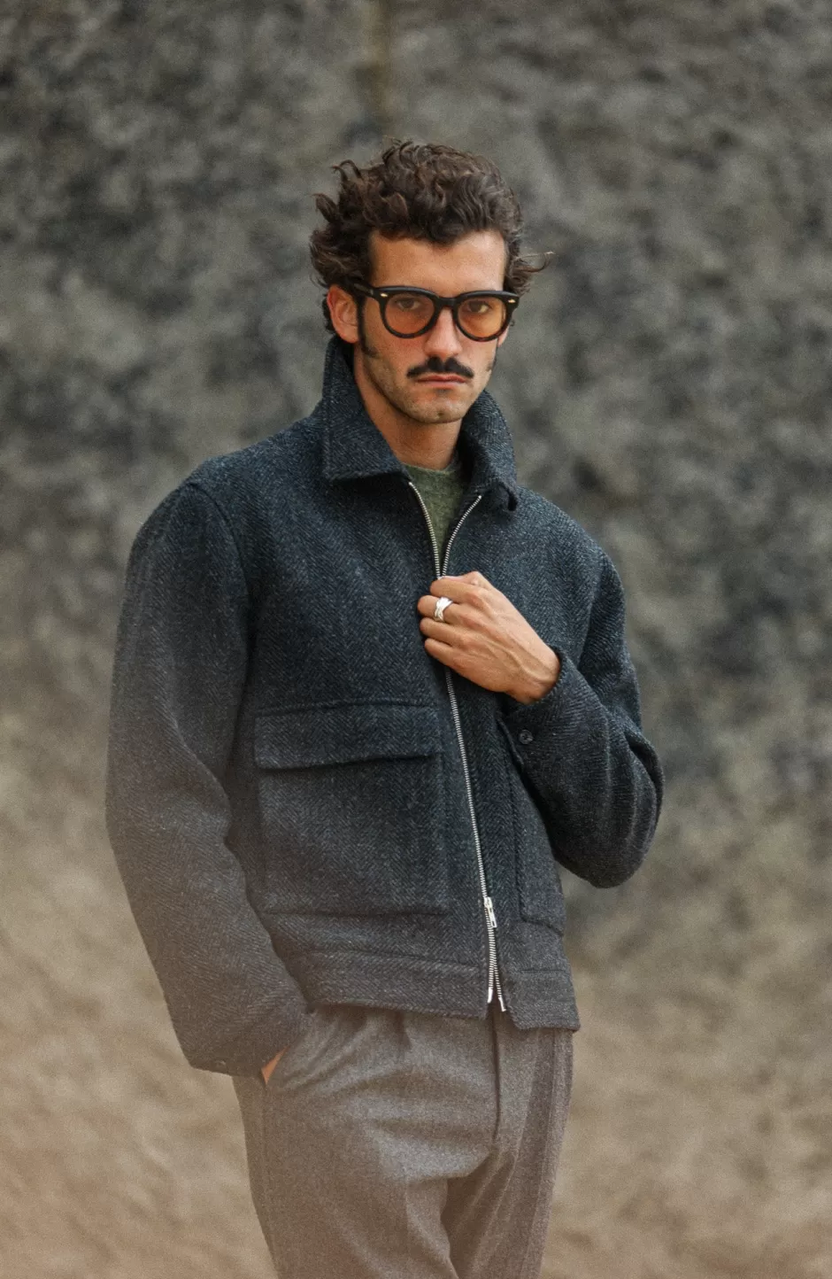 Store Drapeau Noir Veste Aviator Laine Chevrons Blue Marine