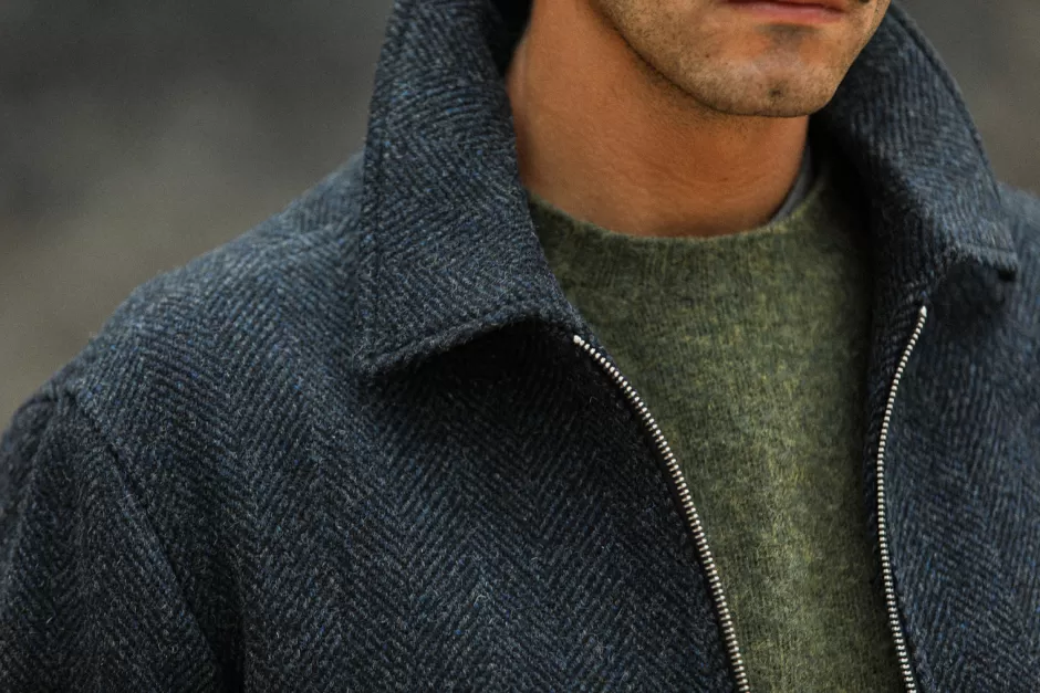 Store Drapeau Noir Veste Aviator Laine Chevrons Blue Marine