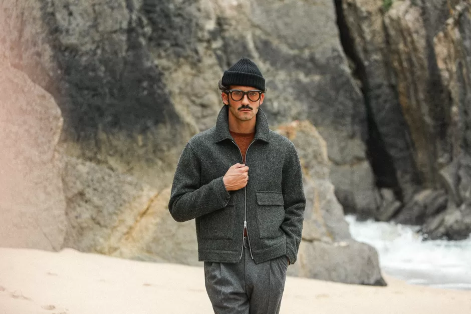 Sale Drapeau Noir Veste Aviator Laine Chevrons Khaki