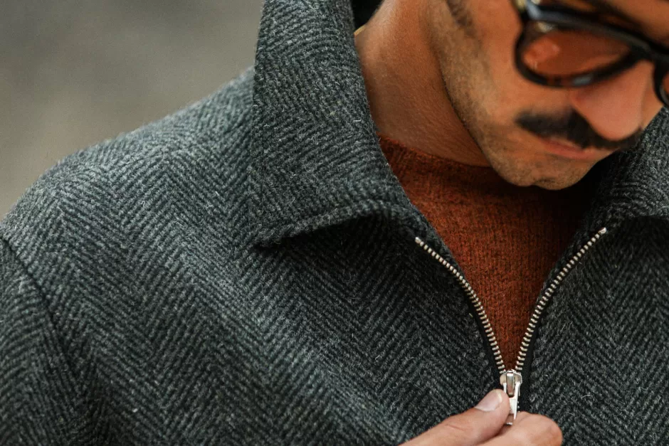 Sale Drapeau Noir Veste Aviator Laine Chevrons Khaki