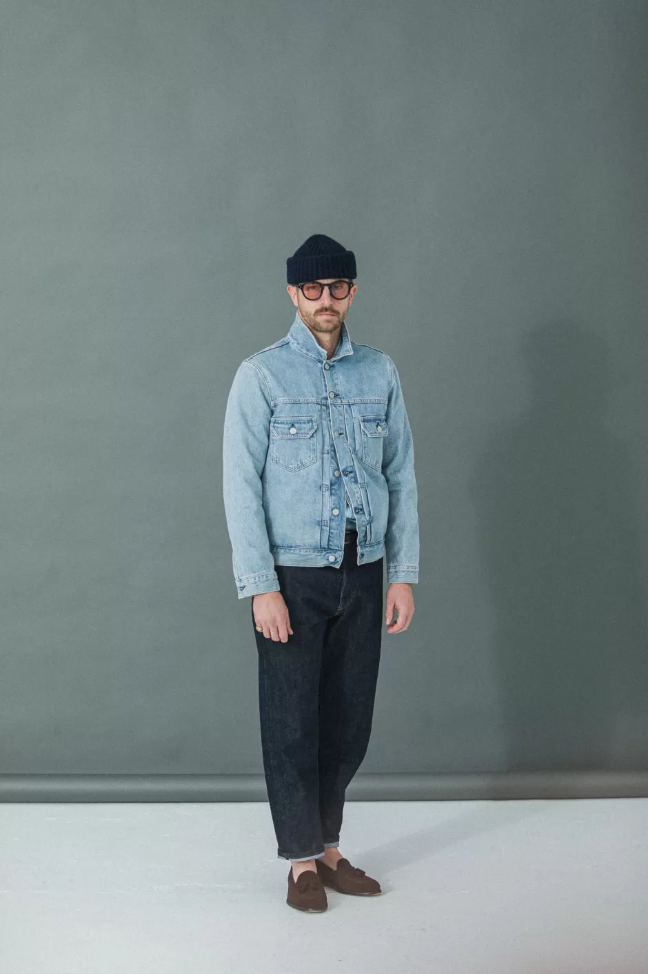 Cheap Drapeau Noir Veste "Type II" Denim Japonais Bleached Light Blue