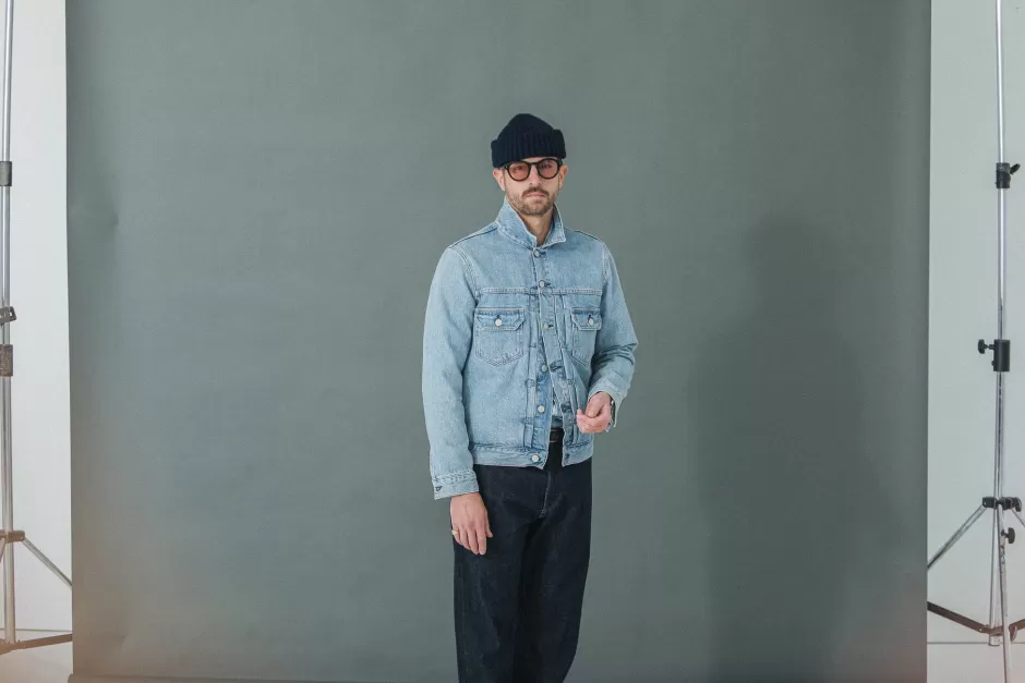 Cheap Drapeau Noir Veste "Type II" Denim Japonais Bleached Light Blue