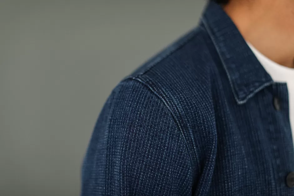 Shop Drapeau Noir Veste Worker - Japanese Kimono Bleu