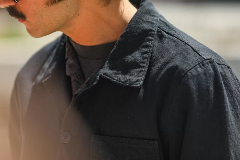 Shop Drapeau Noir Veste Worker Canvas Japonais Black - New Fit